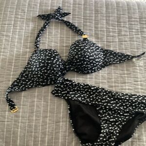 Victoria’s Secret swim black and white bikini, gold accents - 32D top, medium